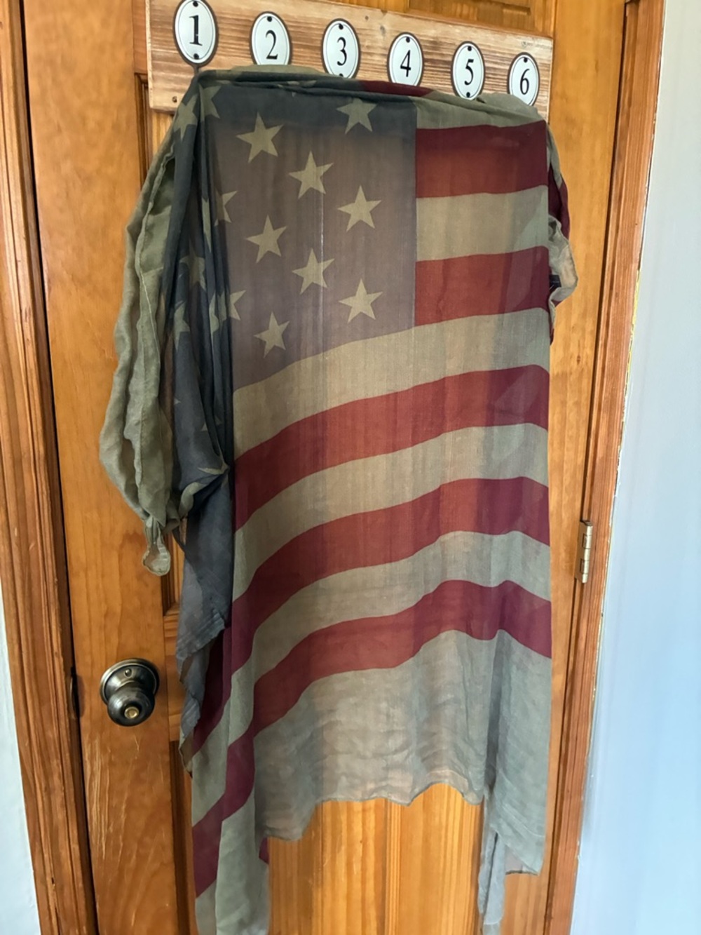 NWT. Large sheer, American flag scarf.
